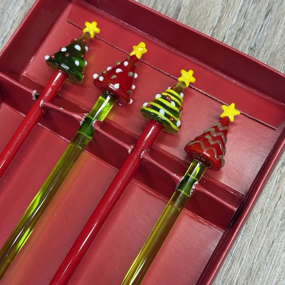 Pier 1 Imports Other - PIER 1 IMPORTS Glass Swizzle Stir Sticks Lot Of Four (4) Christmas Trees Stars